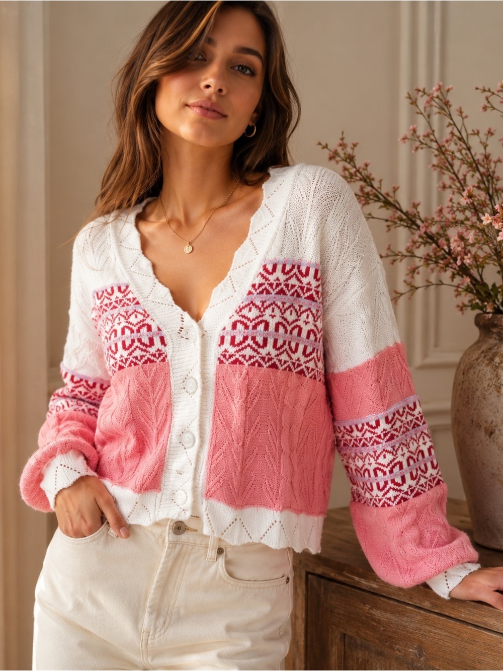 Forever 21 Patchwork Fair Isle Cardigan Sweater Size Medium
